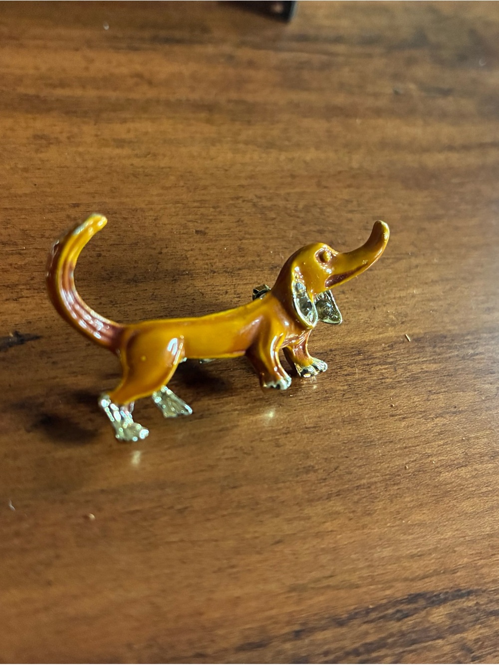 Vintage Gold-Tone Brown Enamel Dachshund Brooch Pin